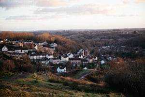 Troopers Hill Naturschutzgebiet mit Blick auf Häuser und Gärten in Bristol, UK