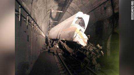Das Innere des Tunnels, in dem der Zug am 2. April nördlich von Hulien, Taiwan, abstürzte. 
