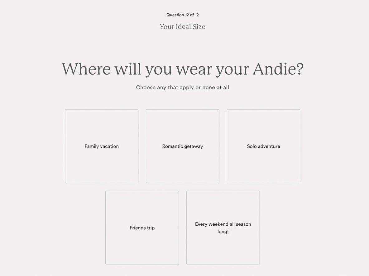Ein Screenshot des Andie Fit-Quiz.