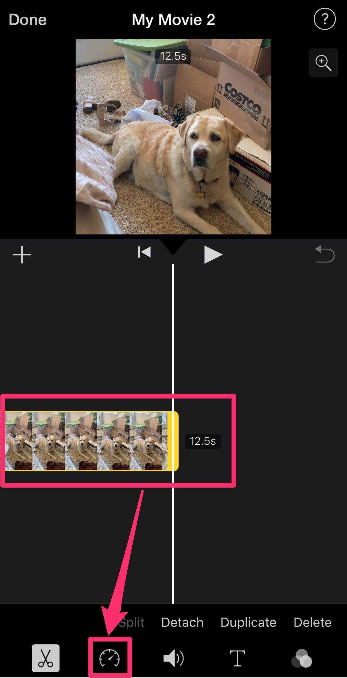 Screenshot der Videobearbeitungstools der iMovie-App