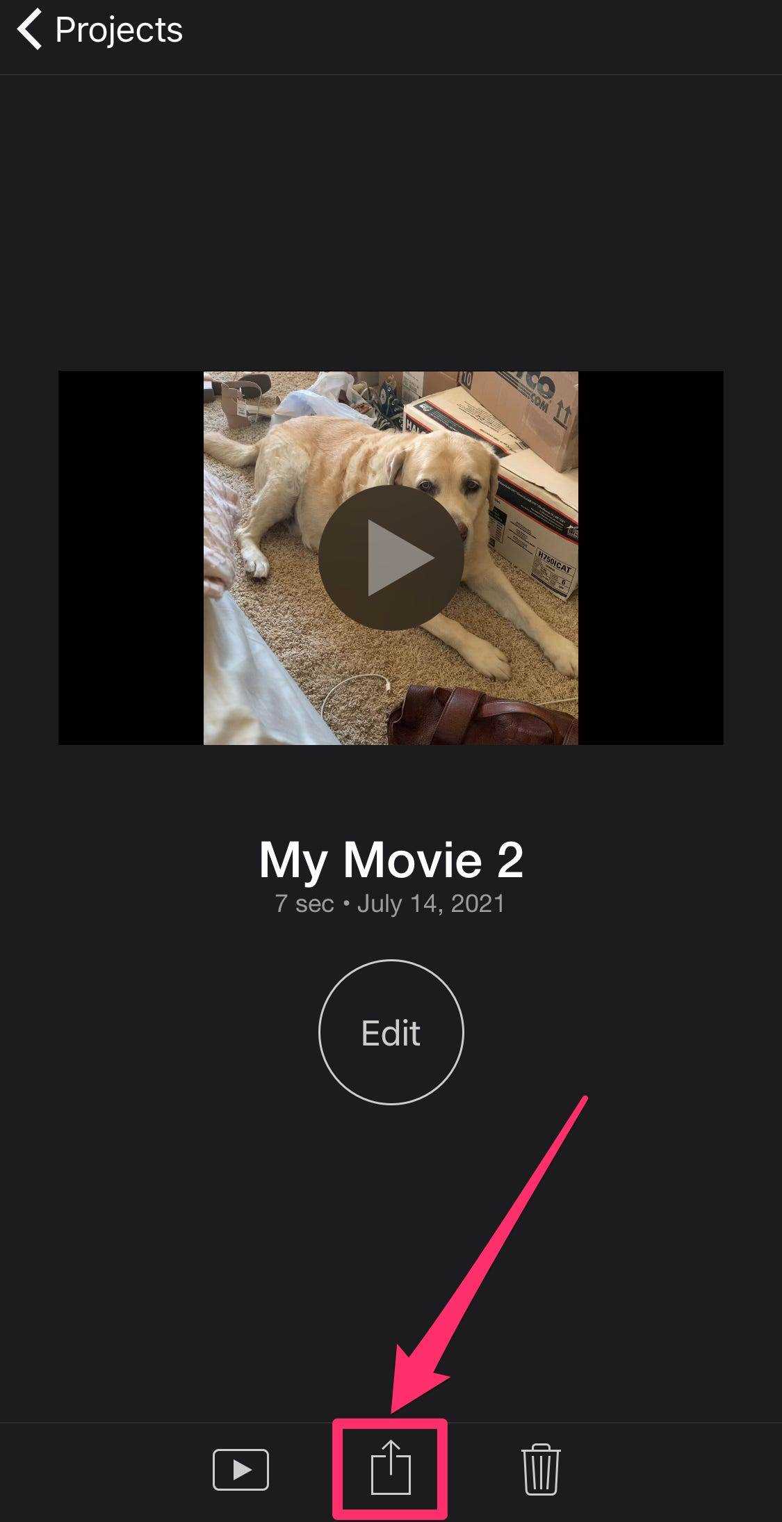 Screenshot der iMovie-App-Freigabeseite