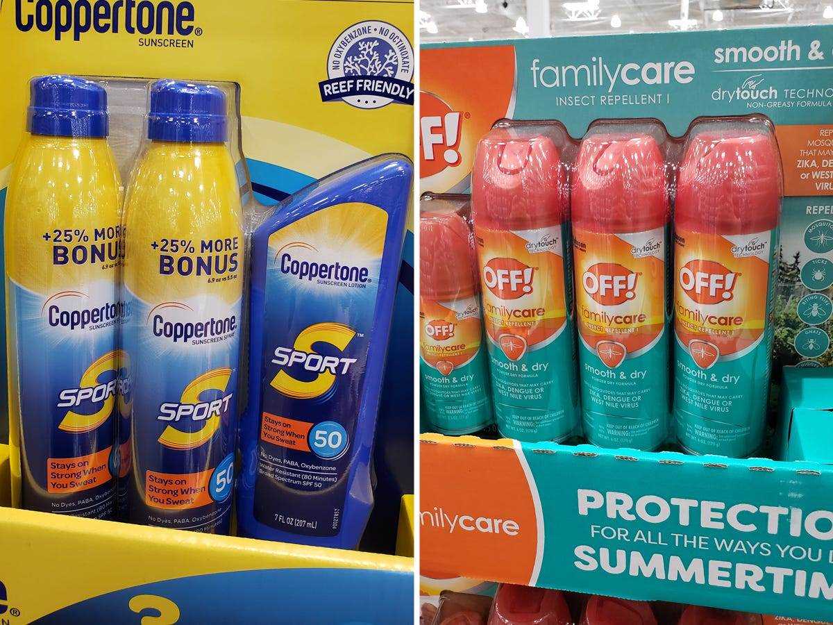 (links) costco Sonnencreme-Pack (rechts) costco Insektenspray-Pack