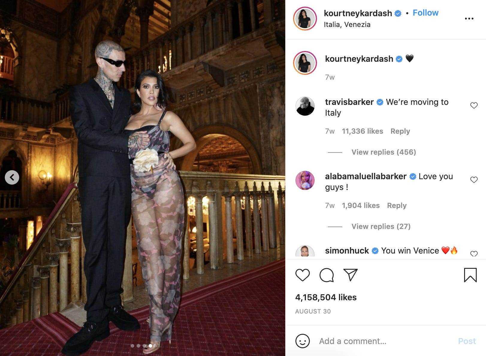 Kourtney Kardashian und Travis Barker in Venedig, Italien.