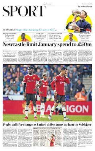 Die Rückseite des Telegraph vom Sonntag mit der Überschrift „Newcastle begrenzt die Januarausgaben auf 50 Millionen Pfund“.