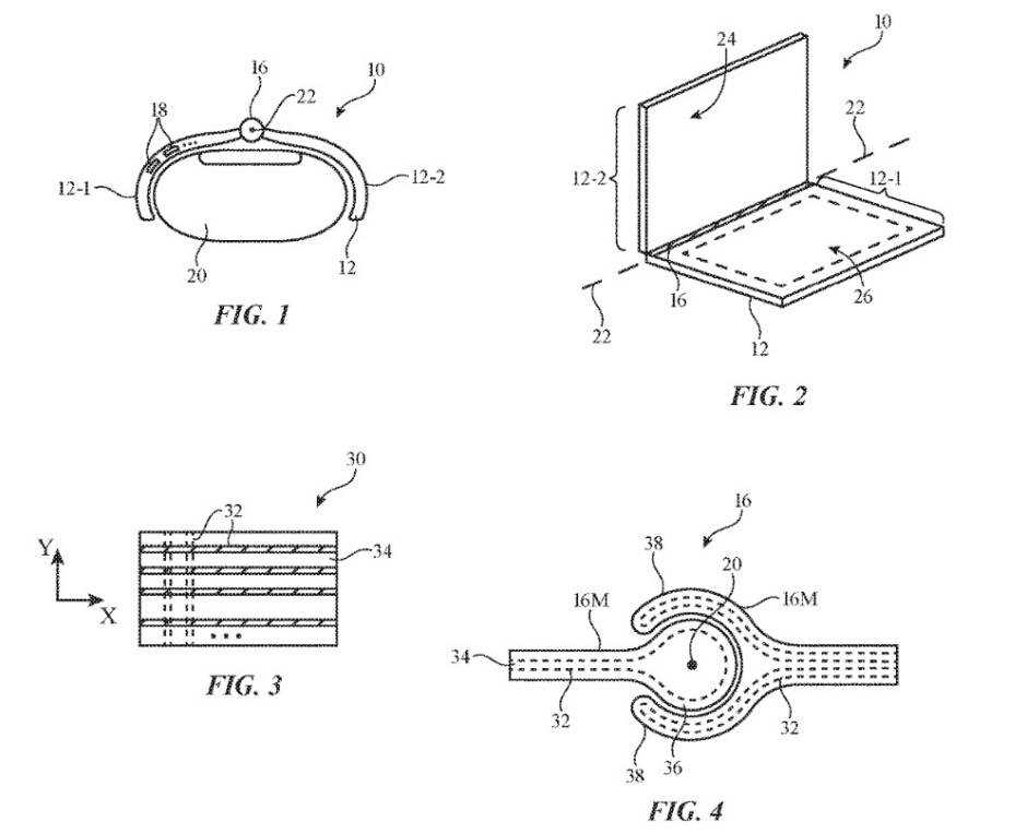 Skizzen aus dem Patent - Das neueste Patent, das auf ein faltbares iPhone hinweist, ist eines, das ein schlankes, aber starkes Scharnier abdeckt