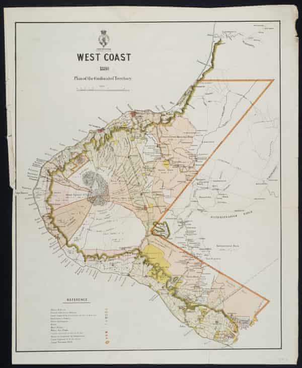 Eine Karte der Westküste der Nordinsel Neuseelands aus dem Jahr 1880.