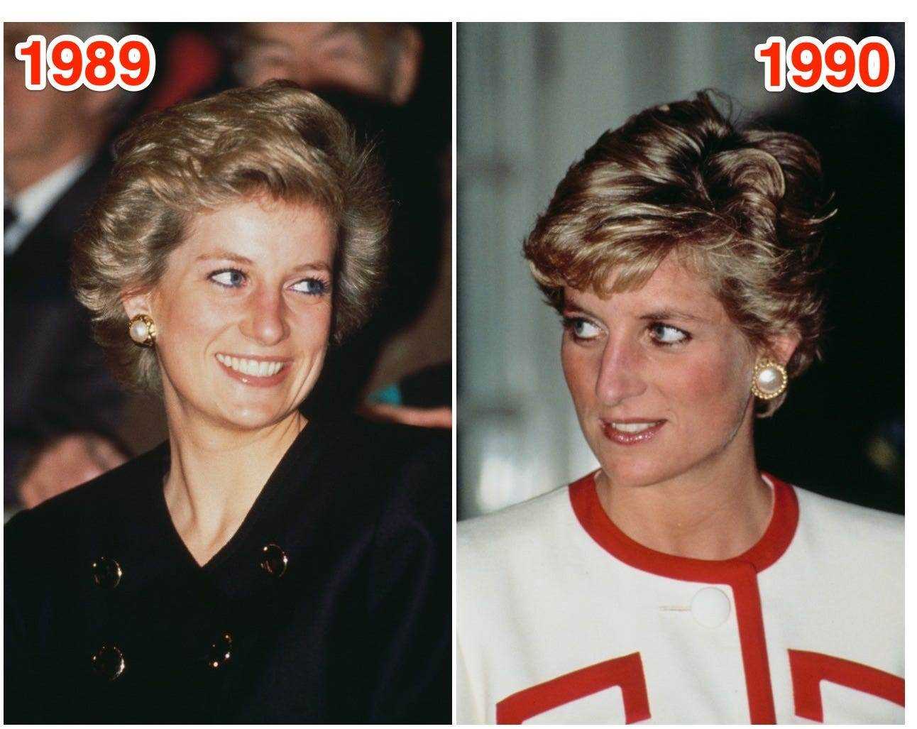 Prinzessin Diana von Wales 1989 (links) und 1990 (rechts).