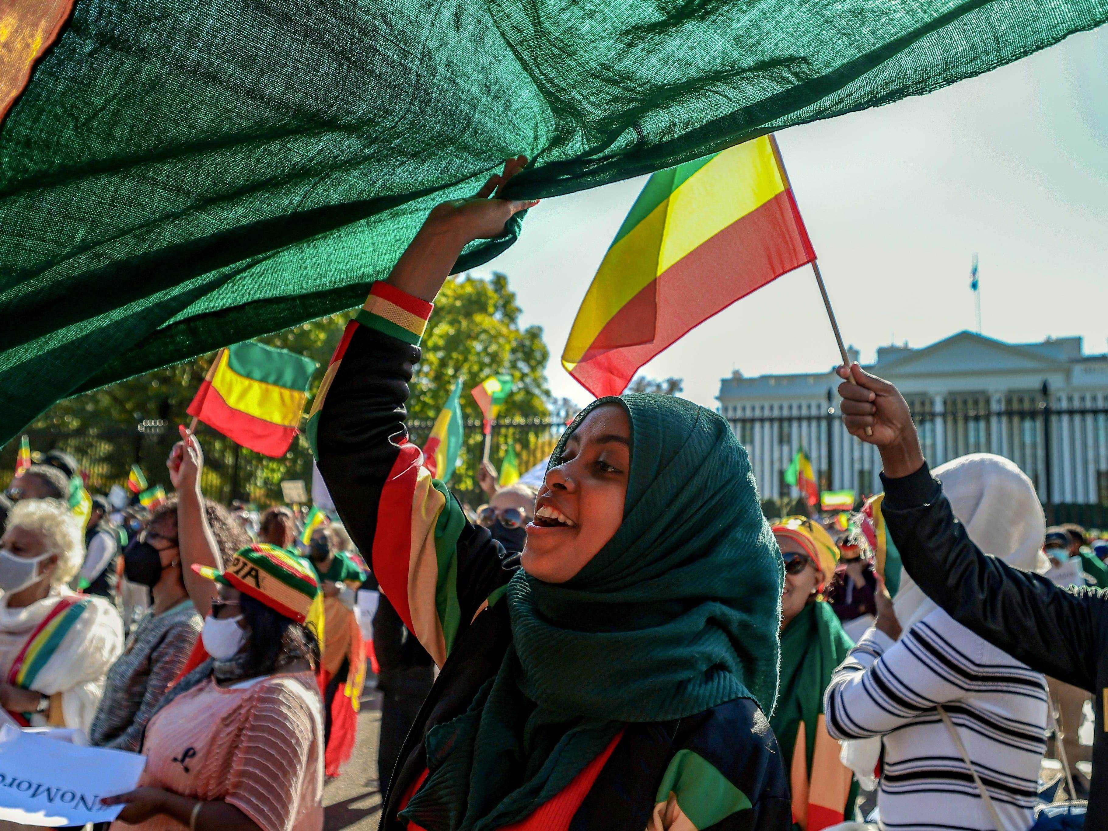 Äthiopische Amerikaner protestieren vor dem Weißen Haus gegen die US-Politik in Äthiopien