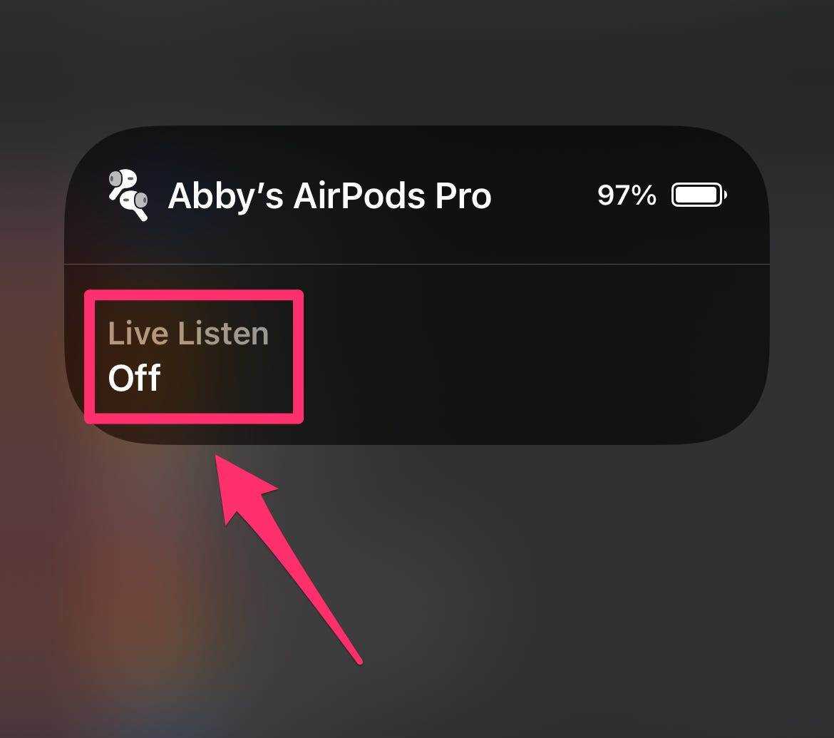 Screenshot der Hearing-App mit hervorgehobenem Live-Hören