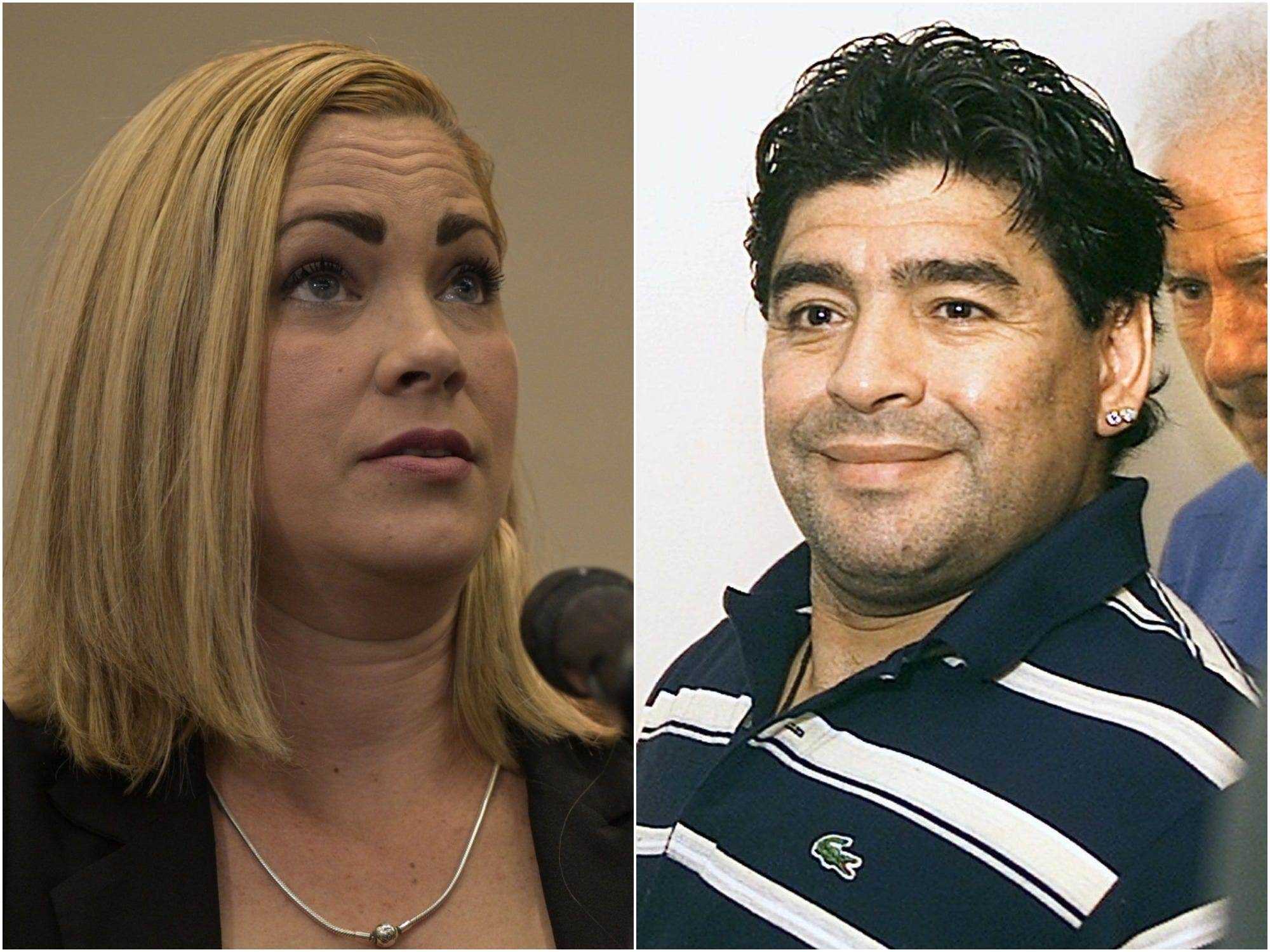 Ein Bild nebeneinander zeigt Mavys Alvarez im November 2021 und Diego Maradona im Januar 2000.
