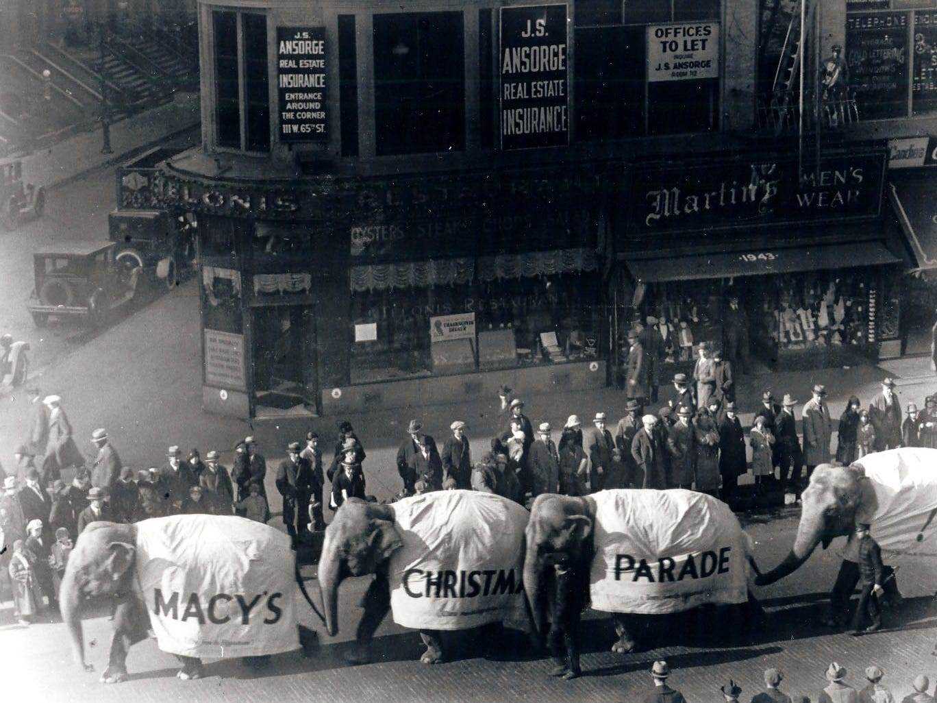 Elefanten marschieren 1924 zum ersten Mal bei der Macy's Thanksgiving Day Parade ein.