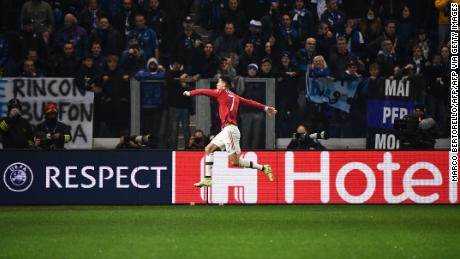 Cristiano Ronaldo feiert nach seinem Tor gegen Atalanta. 