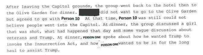Screenshot eines Absatzes im FBI-Interview-Transkript der Ermittlungen zu den Oath Keepers bei Capitol Riot.