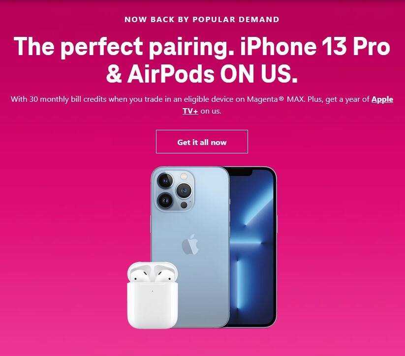 Aufgrund der großen Nachfrage bietet T-Mobile neuen und bestehenden Benutzern ein kostenloses iPhone 13 Pro, AirPods der zweiten Generation und ein Jahr AppleTV+ an - T-Mobile bringt die beliebte Werbeaktion für ein kostenloses 5G iPhone 13 Pro, AirPods der zweiten Generation, und mehr