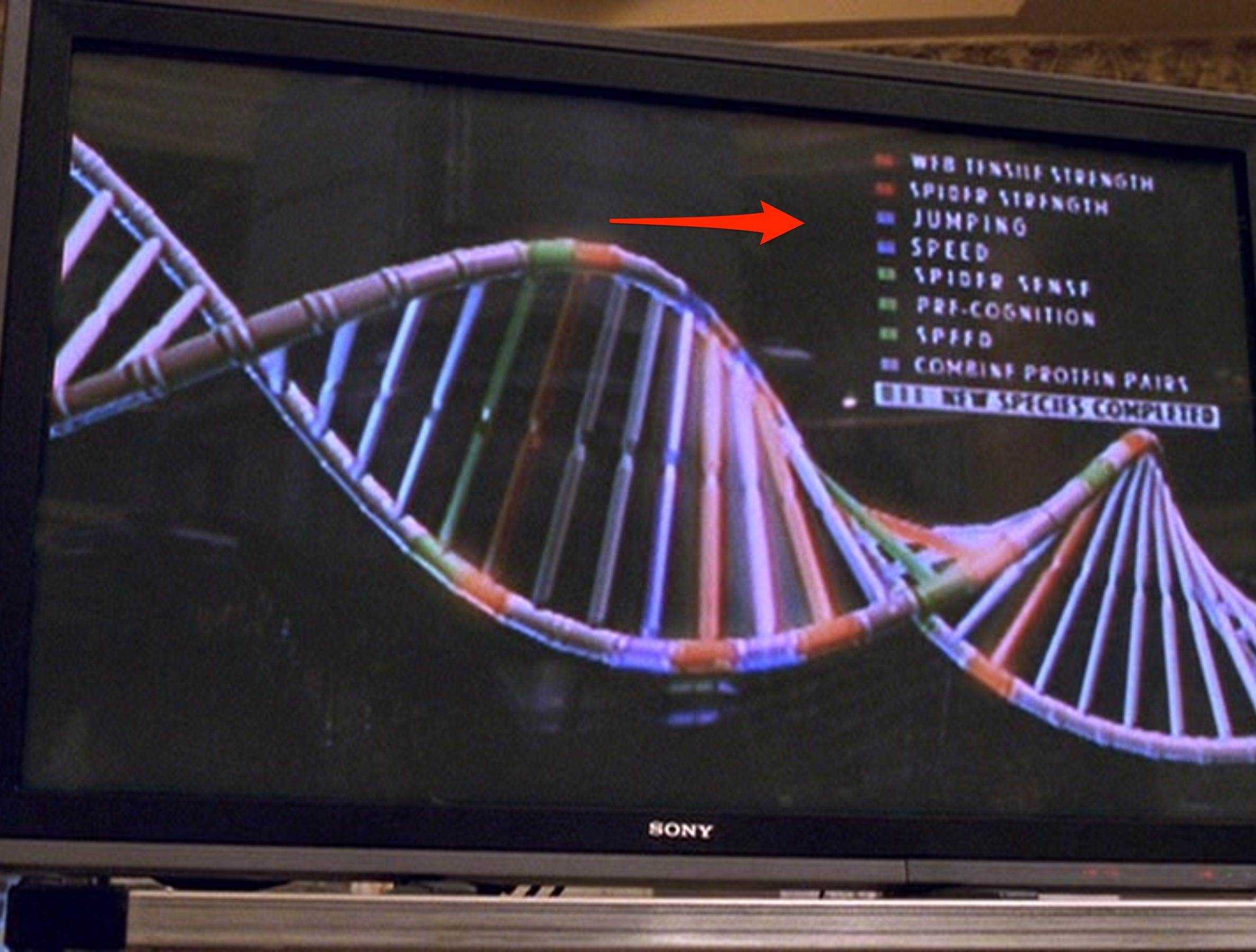 Ein Monitor, der eine DNA-Sequenz im Film 