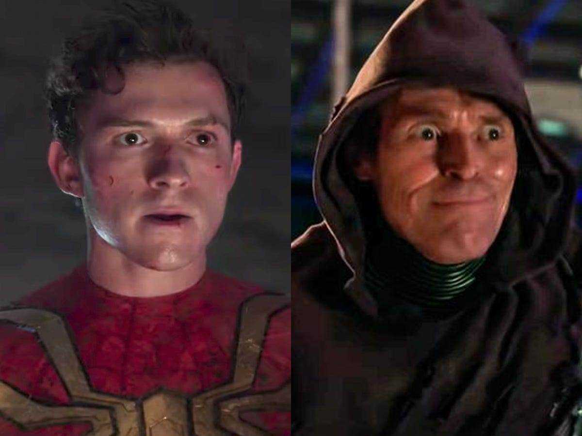 Tom Holland als Spider-Man und Willem Dafoe als Green Goblin in 