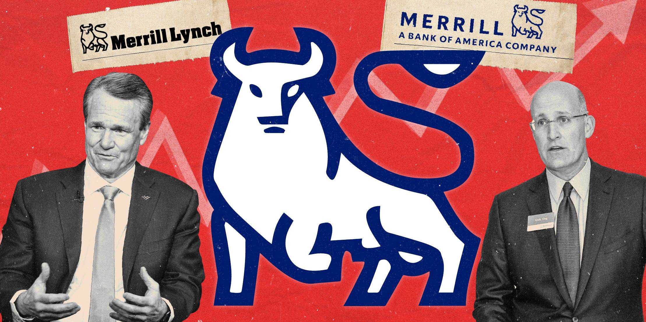 Collage des Merrill Lynch Bullen mit Präsident Andy Sieg rechts und CEO Brian Moynihan links 2x1