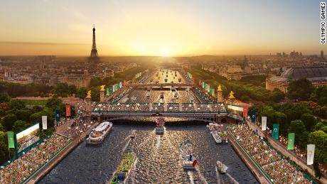 Rendering der Pariser Eröffnungszeremonie 2024 auf der Seine.