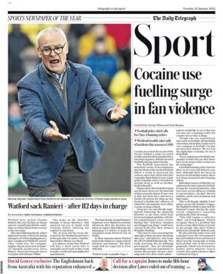 Die Titelseite der Sportabteilung des Daily Telegraph