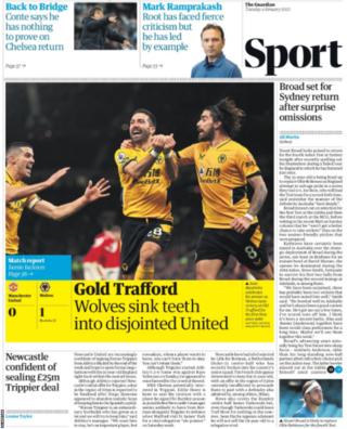 Hauptseite Sport des Guardian am 4. Januar 2022