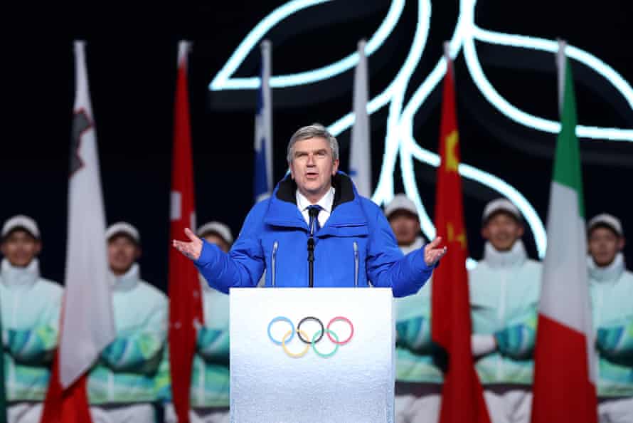 Thomas Bach, IOC-Präsident, hält seine Eröffnungsrede.