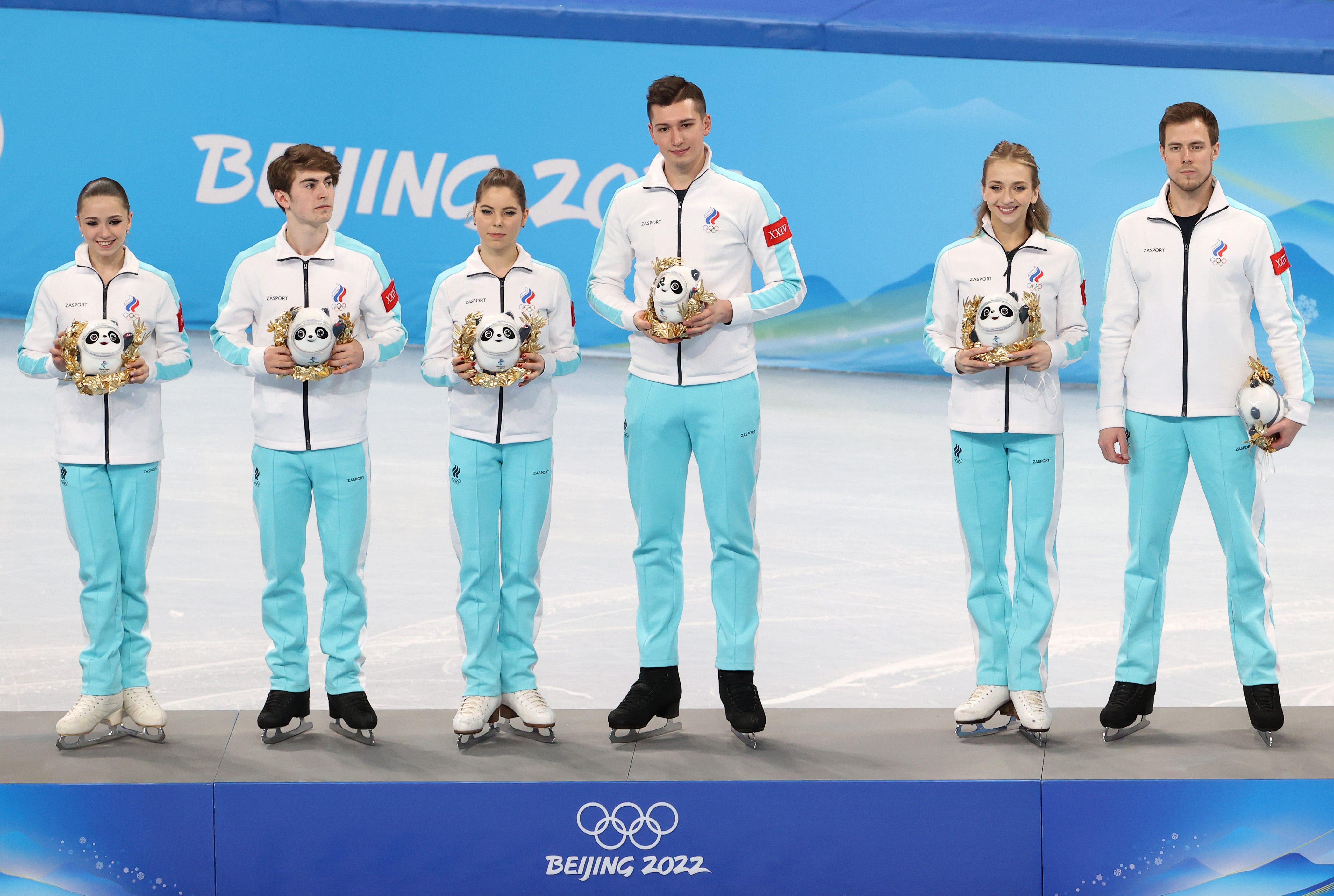 Kamila Valieva beim Mannschaftswettbewerb der Olympischen Winterspiele