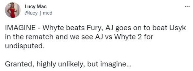 Ein Twitter-Nutzer denkt darüber nach, dass Whyte Fury schlagen und Anthony Joshua gegen Oleksandr Usyk verlieren könnte