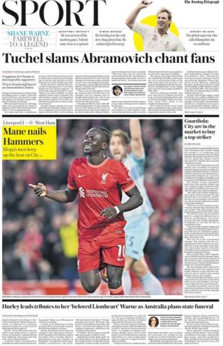 Sportseiten des Sunday Telegraph