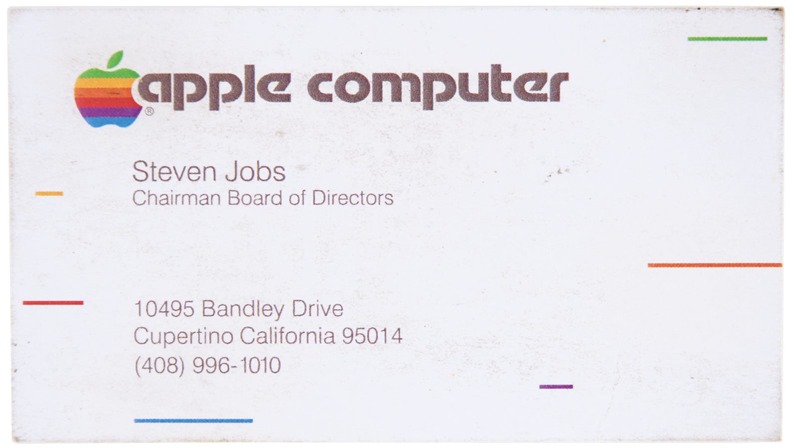 Die frühe Visitenkarte von Steve Jobs bei Apple in Farbe