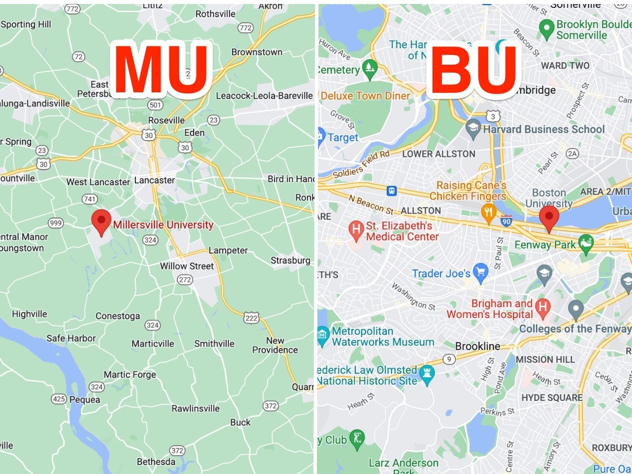 MU und BU auf Google Maps.