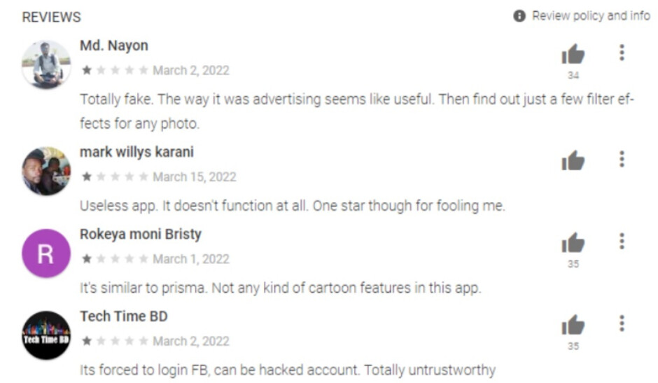 Kommentare von Benutzern von Craftsart Cartoon Photo Tools sollten Sie darauf hingewiesen haben - Über 100.000 Android-Benutzer haben diese Passwort-stehlende App aus dem Play Store installiert;  jetzt löschen!