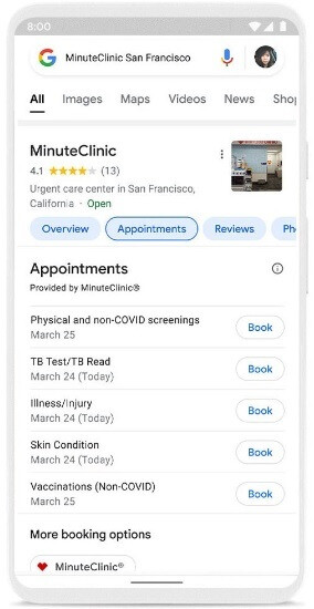 Buchen Sie einen Termin mit MinuteClinic direkt von Ihrem Telefon aus – Google ermöglicht Ihnen bald die Buchung eines Gesundheitstermins über die Suche