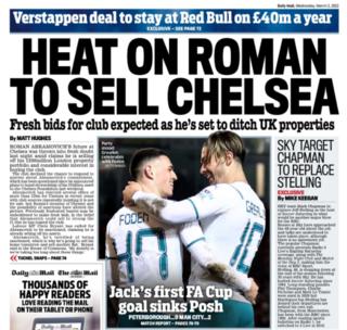 Mittwochs Daily Mail Rückseite: Heizen Sie auf Roman, um Chelsea zu verkaufen