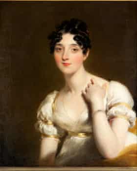 Marianne Patterson von Sir Thomas Lawrence, 1818. Brustbild.  Sie trägt ein weißes Kleid der damaligen Zeit mit Puffärmeln und hoher Taille.