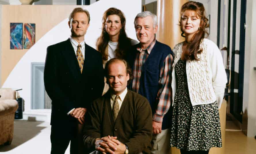 Im Uhrzeigersinn von links: David Hyde Pierce, Peri Gilpin, John Mahoney, Jane Leeves und Kelsey Grammer in Frasier.