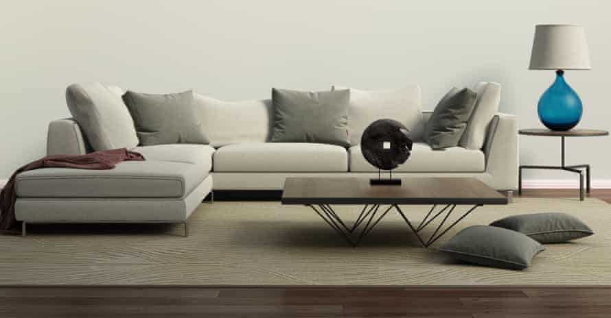 Modernes graues Sofa mit Lampe