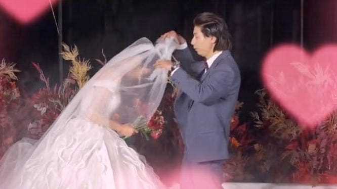 Chinesischer Bräutigam und Braut auf Douyin