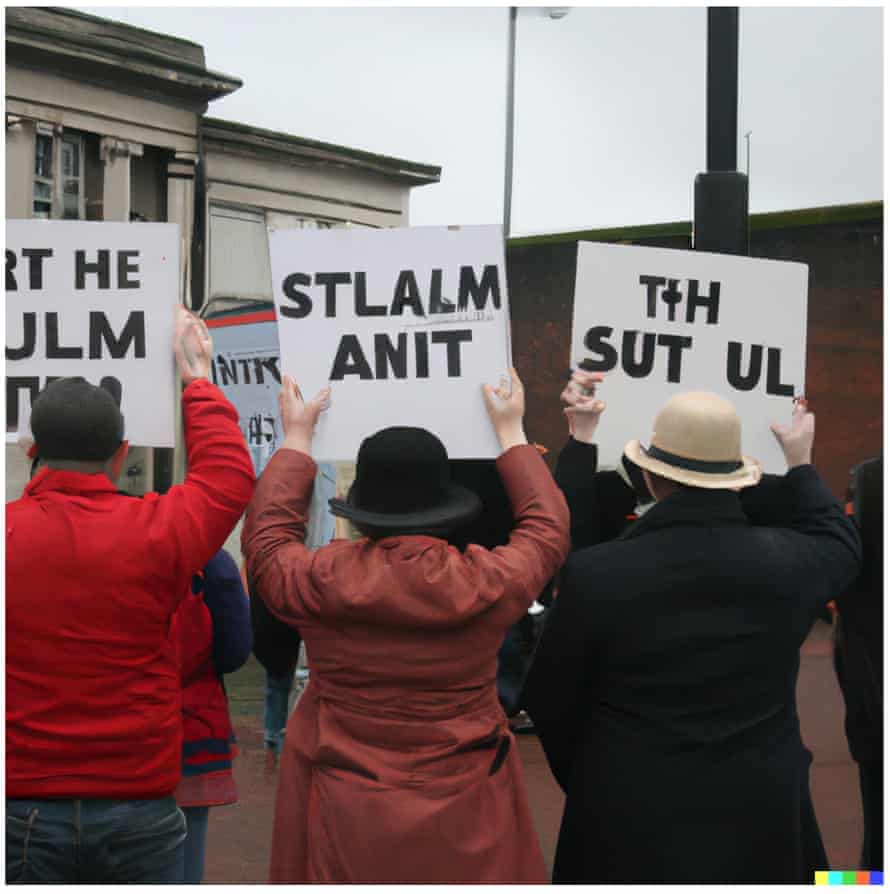 „Ein Straßenprotest in Belfast“ generiert von DALL•E 2
