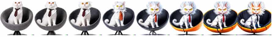 Ein „Foto einer Katze“ wird zu einer „Anime-Zeichnung einer Super-Saiyajin-Katze, Artstation“