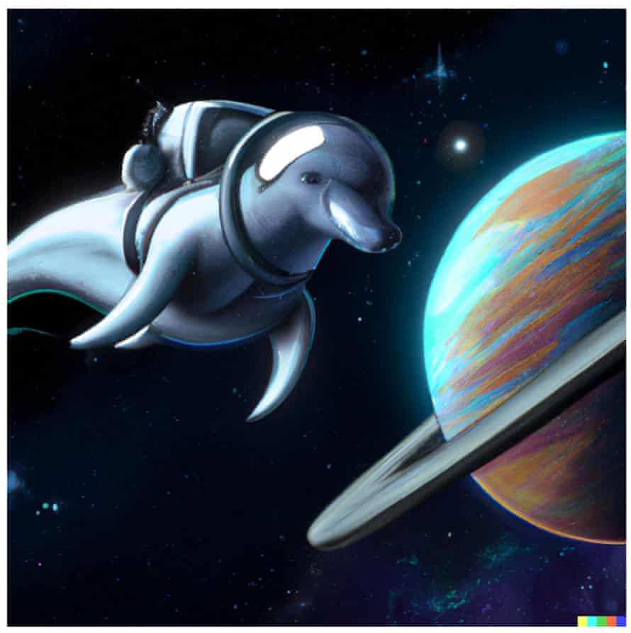 „ein delfin im astronautenanzug auf saturn, artstation“, generiert von DALL•E 2