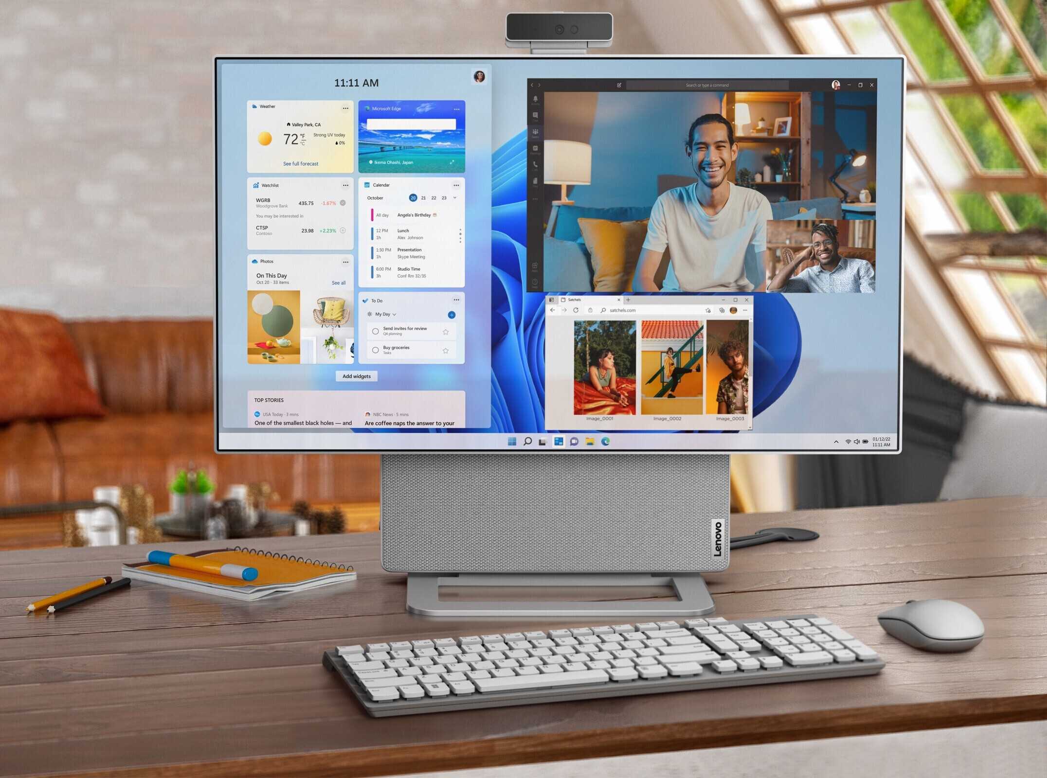 Das Yoga AIO 7 verfügt über einen 27-Zoll-4K-Bildschirm mit lebendigen Farben - Dieses schlanke 27-Zoll-Display  All-in-One-PC verbindet sich mit Ihrem Telefon und verfügt über einen drehbaren Bildschirm