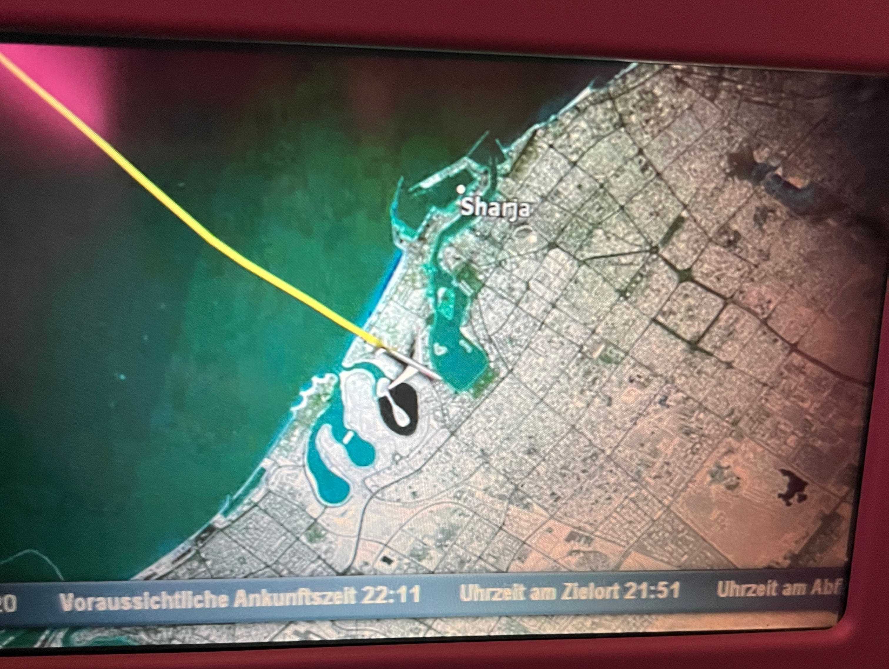 Die Karte zeigt unsere Landung in Dubai