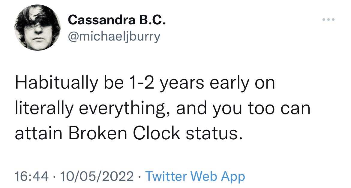Burry twittert darüber, eine kaputte Uhr zu sein