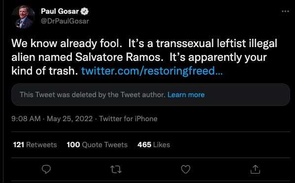 Paul Gosar twittert Screenshot, Transgender-Frau Uvalde