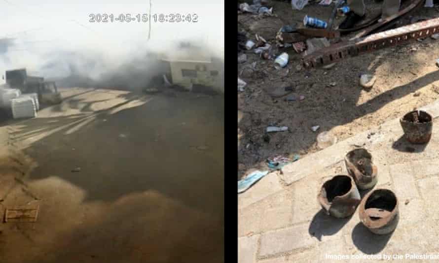 Fotos von Munition, die vom Palästinensischen Zentrum für Menschenrechte vor Ort gesammelt wurden, zeigen die Überreste zylindrischer Kanister mit einer Breite von etwa 15 cm.