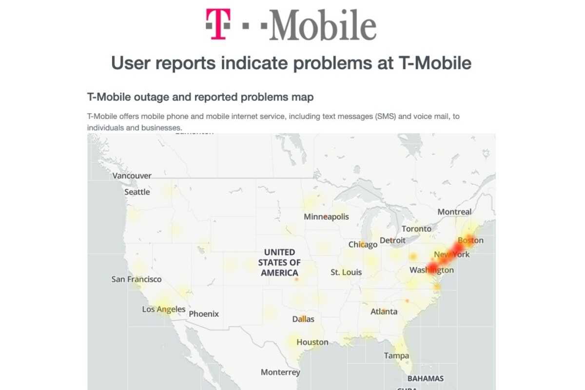 Der T-Mobile-Dienst ist für viele Benutzer an der Ostküste vollständig ausgefallen