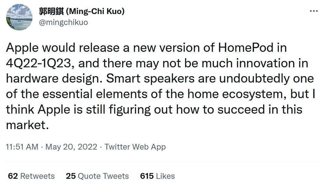 Ming-Chi Kuo erwartet nicht, dass Apple große Änderungen am Design für ein neues HomePod-Gerät vornehmen wird - Top-Analyst sagt, dass Apple es mit dem HomePod erneut versuchen wird