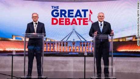 Der australische Oppositionsführer Anthony Albanese und Premierminister Scott Morrison debattieren vor den Bundestagswahlen live im Fernsehen, während die zweite Führung '  Debatte am 8. Mai.