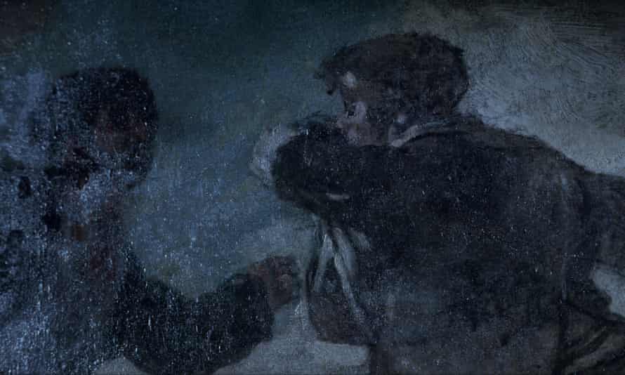 Zwei Männer kämpfen in einer dunklen Szene aus La Quinta del Sordo
