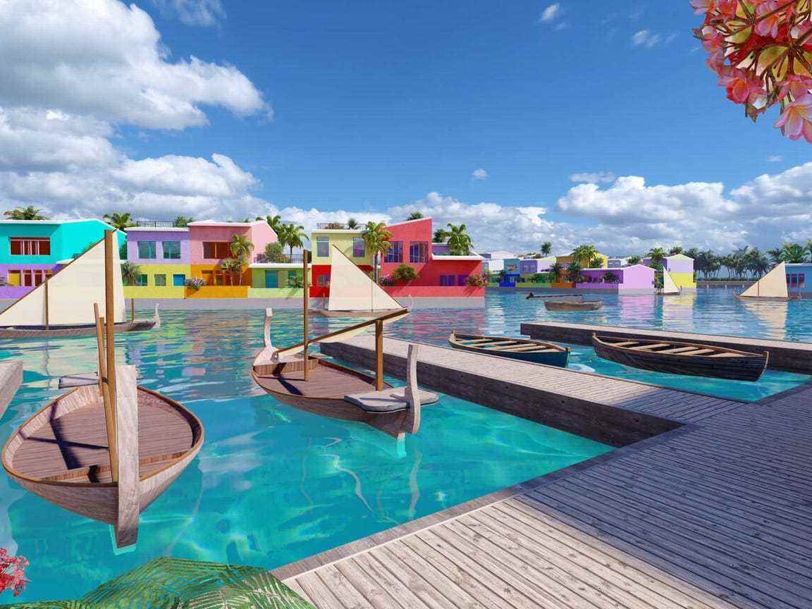 Ein Modellbild der schwimmenden Stadt der Malediven
